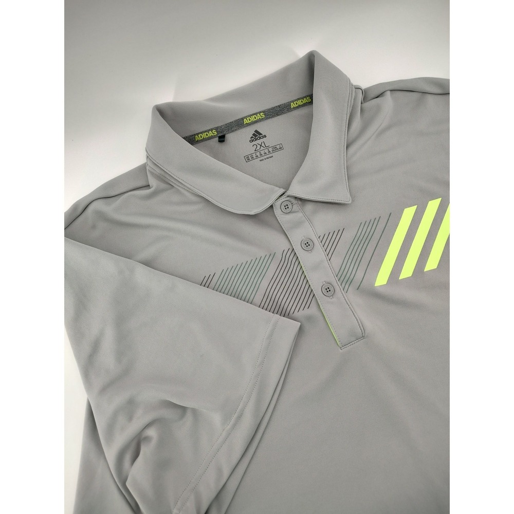 Adidas Polo Shirt Mens 2XL Gray Excellent Short Sleeve Graphic DT3611
